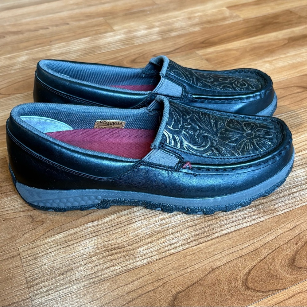 Twisted X Women's Black Tooled Leather Slip On Driving Moc Casual Shoe WXC0014 8